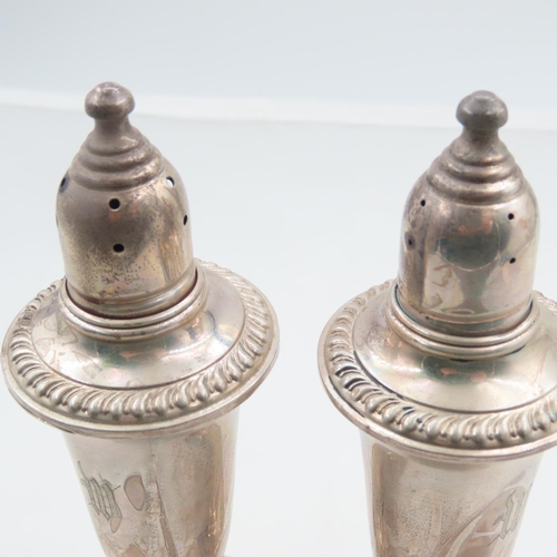 314 - Silver Salt and Pepper Turned Pedestal Form Attractively Detailed Gadrooned Etch Decoration Each App... 