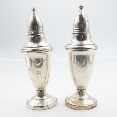 317 - Pair of Silver Salt and Peppers Turned Tapering Pedestal Form Each Approximately 4 Inches High