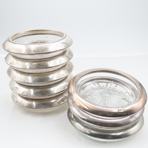 318 - Set of Eight Silver Mounted Cut Crystal Wine Glass Table Coasters