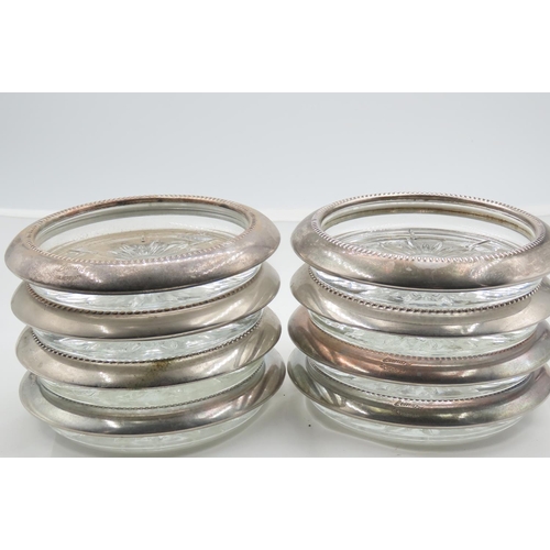 320 - Set of Eight Silver Mounted Cut Crystal Wine Glass Table Coasters