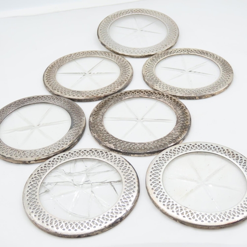 321 - Set of Six Silver Mounted Cut Crystal Wine Glass Table Coasters