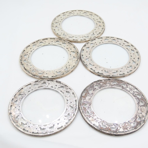 322 - Set of Five Silver Mounted Cut Crystal Circular Form Wine Glass Table Coasters