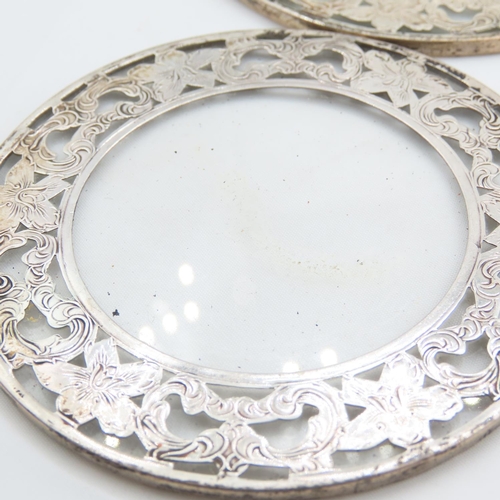 322 - Set of Five Silver Mounted Cut Crystal Circular Form Wine Glass Table Coasters