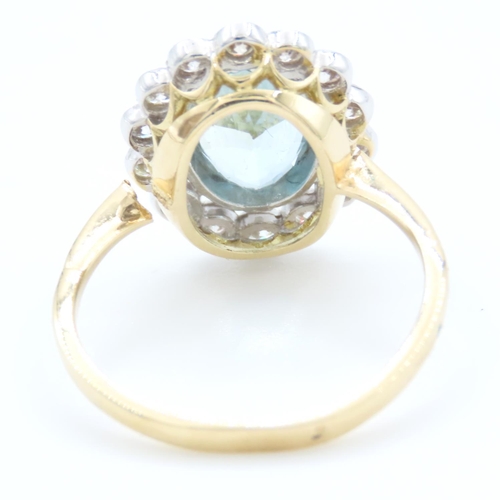 334 - Aquamarine and Diamond Cluster Ring Mounted on Eighteen Carat Yellow Gold Band Ring Size P