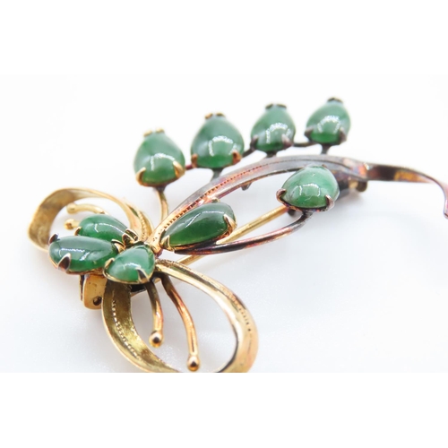 339 - Fourteen Carat Yellow Gold Jade Set Ladies Brooch 4cm Wide