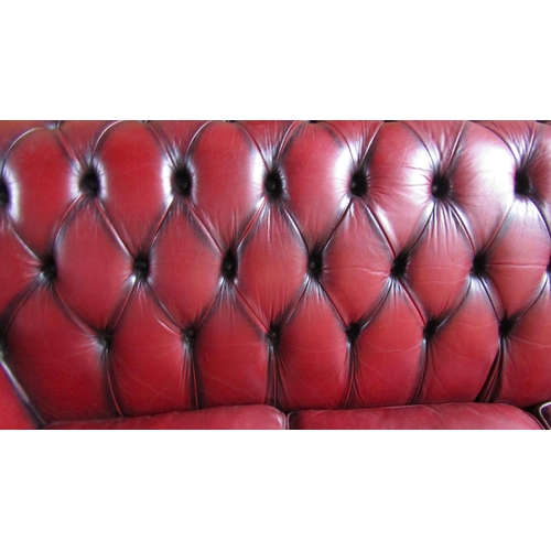 34 - Burgundy Leather Deep Button Upholstered Chesterfield Three Seater Settee Approximately 6ft 5 Inches... 