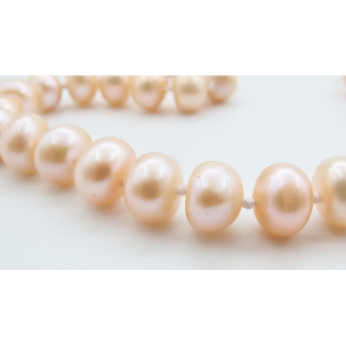 344 - Pearl Single Strand Necklace Graduated Form Silver Barrell Clasp Pinkish Hue to Pearls Necklace 42cm... 