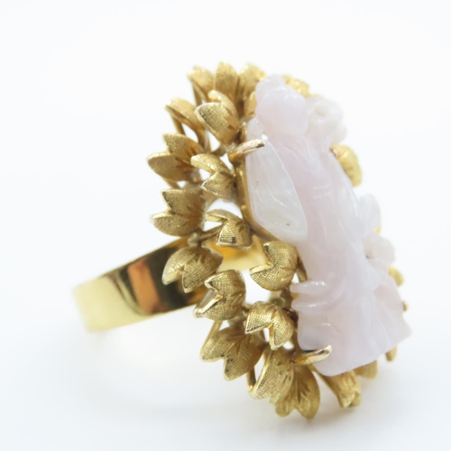 345 - Fourteen Carat Yellow Gold Jade Ring Finely Detailed Size N