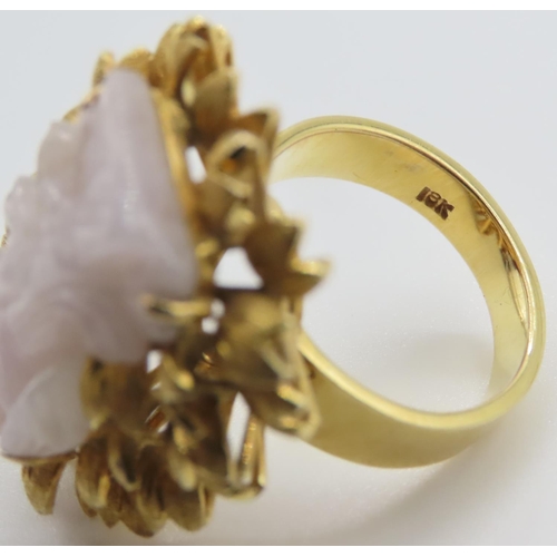 345 - Fourteen Carat Yellow Gold Jade Ring Finely Detailed Size N