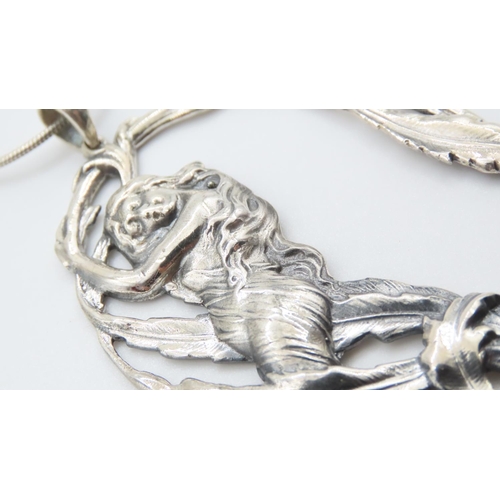 346 - Silver Art Nouveau Form Pendant Mounted on Silver Articulated Chain Good Condition Pendant Approxima... 