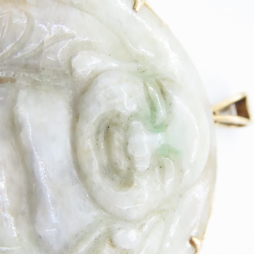 347 - Fourteen Carat Yellow Gold Mounted Carved Jade Pendant Happy Buddha with Dragon Motif Verso in Gold ... 