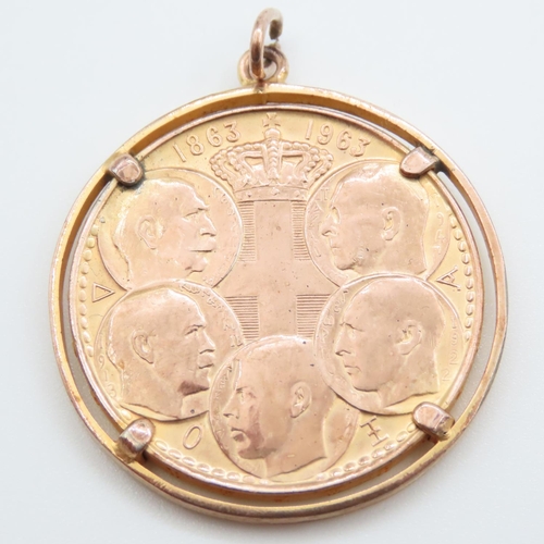 352 - Gilded Silver Coin Mounted in Gold Pendant Approximately 3cm Diameter