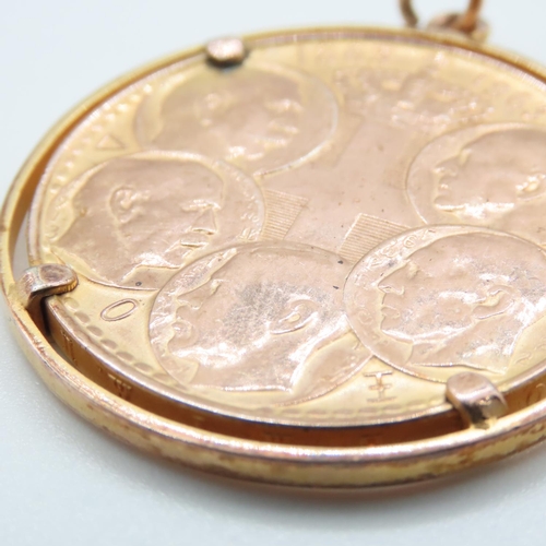 352 - Gilded Silver Coin Mounted in Gold Pendant Approximately 3cm Diameter