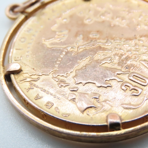 352 - Gilded Silver Coin Mounted in Gold Pendant Approximately 3cm Diameter