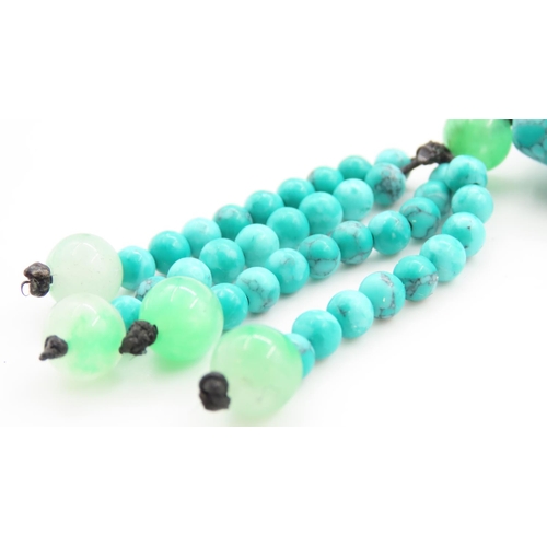 355 - Polished Turquoise Bead Necklace with Pendant 90cm Long