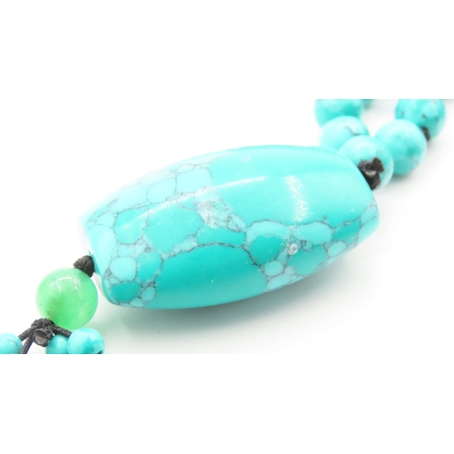 355 - Polished Turquoise Bead Necklace with Pendant 90cm Long