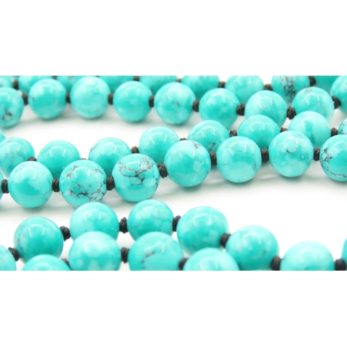 355 - Polished Turquoise Bead Necklace with Pendant 90cm Long