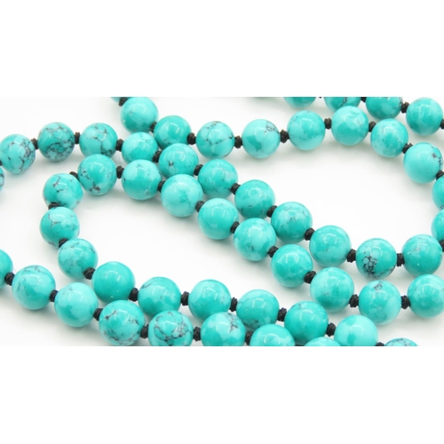 355 - Polished Turquoise Bead Necklace with Pendant 90cm Long