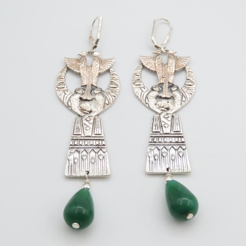 357 - Pair of Silver Egyptian Motif Drop Earrings Each 7cm High