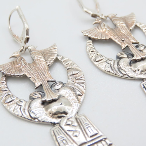 357 - Pair of Silver Egyptian Motif Drop Earrings Each 7cm High