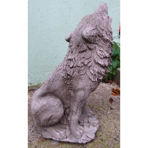 36 - Composite Stone Figure Howling Wolf Approximately 15 Inches High