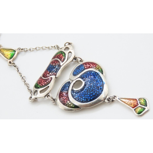 360 - Silver Pendant Enamel Decorated Set on Original Silver Necklace Chain