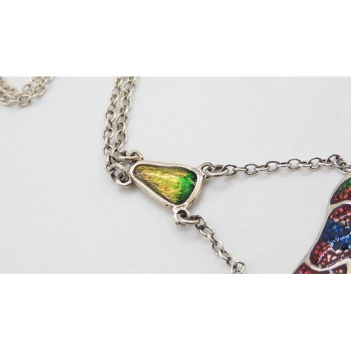 360 - Silver Pendant Enamel Decorated Set on Original Silver Necklace Chain