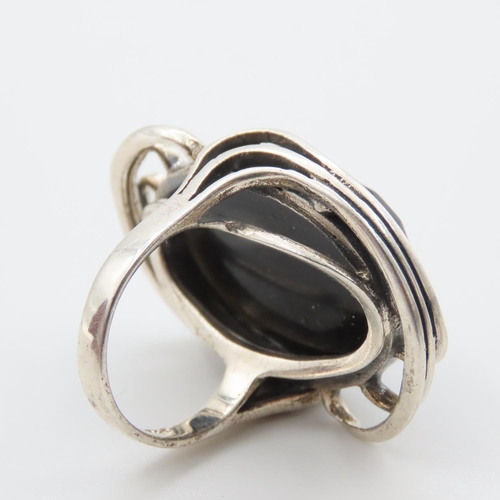 362 - Silver Facet Cut Onyx Oval Cut Ladies Brooch