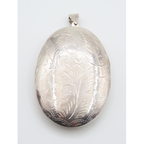 366 - Large Silver Locket Engraved Decoration Hinged Cover 6cm High