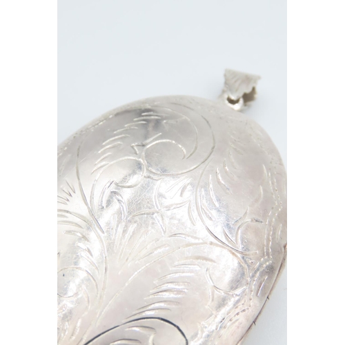 366 - Large Silver Locket Engraved Decoration Hinged Cover 6cm High