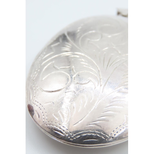 366 - Large Silver Locket Engraved Decoration Hinged Cover 6cm High