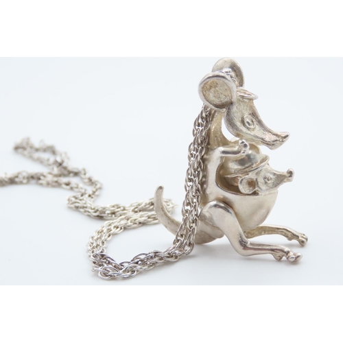 367 - Novelty Silver Kangaroo and Joey Motif Pendant Necklace Set on Silver Chain