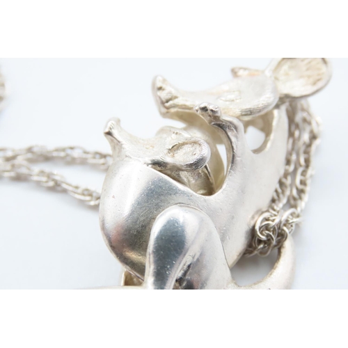 367 - Novelty Silver Kangaroo and Joey Motif Pendant Necklace Set on Silver Chain