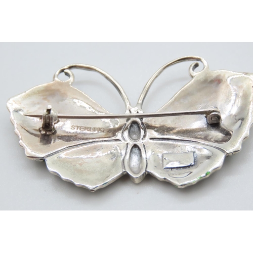 368 - Silver Butterfly Brooch Plaq du Jour Decorated Approximately 5cm Wide