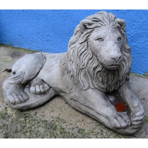 37 - Pair of Composite Stone Figures Recumbent Lions Each Approximately 30 Inches Wide