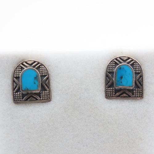 375 - Pair of Silver Enamel Decorated Earrings Incised Decoration