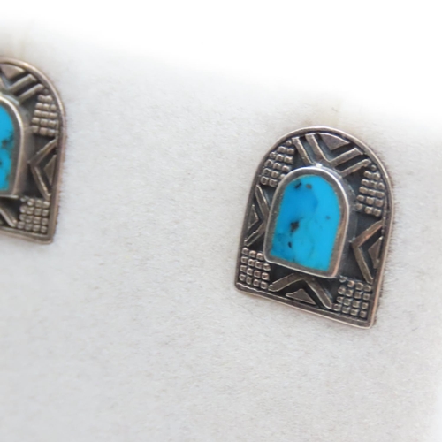 375 - Pair of Silver Enamel Decorated Earrings Incised Decoration