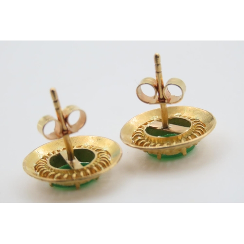 379 - Pair of Eighteen Carat Yellow Gold Emerald Set Earrings Tondo Form Each Approximately 1.5cm Diameter