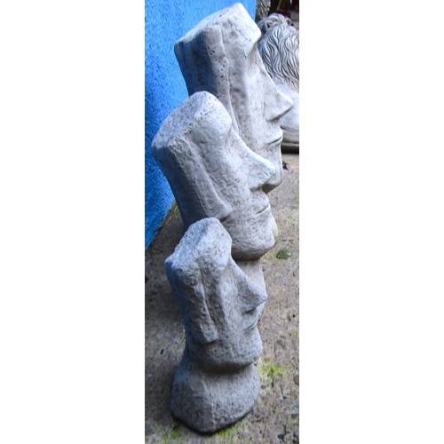 38 - Set of Three Easter Island Composite Stone Head Figures Tallest Approximately 15 Inches High