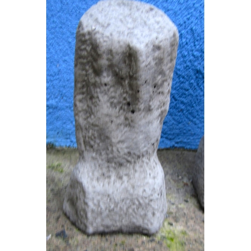 38 - Set of Three Easter Island Composite Stone Head Figures Tallest Approximately 15 Inches High