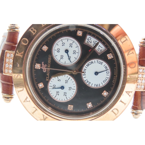 383 - Klaus Kobec Diamond Set Rose Gold Plated Gentleman's Chronograph Wrist Watch Original Condition Work... 