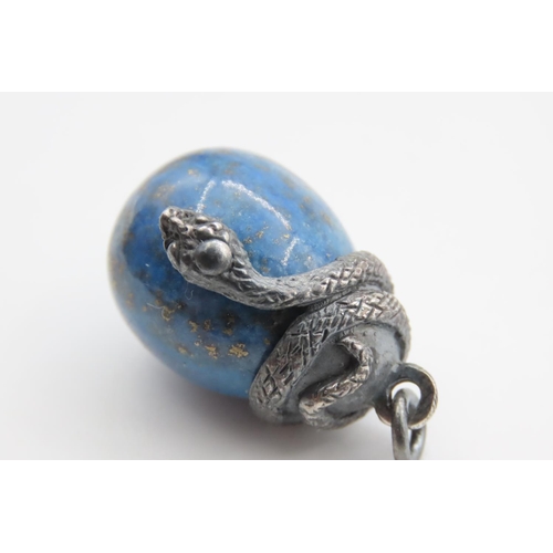 387 - Silver Mounted Lapis Lazuli Snake Motif Drop Pendant Egg Form Possibly Russian Approximately 2.5cm H... 