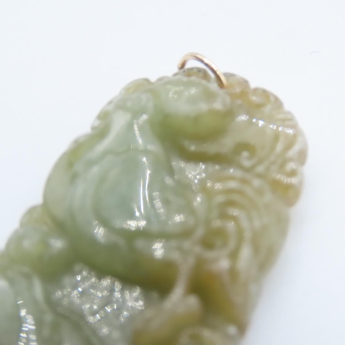 388 - Carved Oriental Jade Pendant Fourteen Carat Yellow Gold Bale Approximately 4cm High