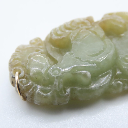 388 - Carved Oriental Jade Pendant Fourteen Carat Yellow Gold Bale Approximately 4cm High