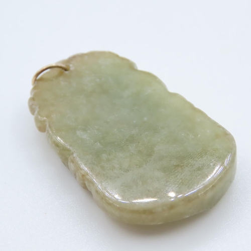 388 - Carved Oriental Jade Pendant Fourteen Carat Yellow Gold Bale Approximately 4cm High