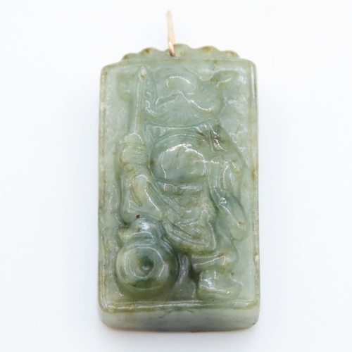 389 - Oriental Jade Pendant Carved Decoration Fourteen Carat Yellow Gold Bale Approximately 4cm High