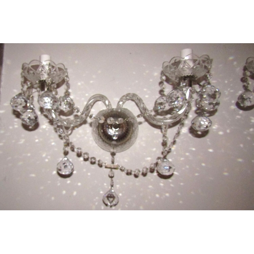 39 - Pair of Twin Sconce Irish Cut Crystal Side Wall Lights Each Approximately 15 Inches Wide Various Lus... 