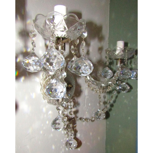 39 - Pair of Twin Sconce Irish Cut Crystal Side Wall Lights Each Approximately 15 Inches Wide Various Lus... 