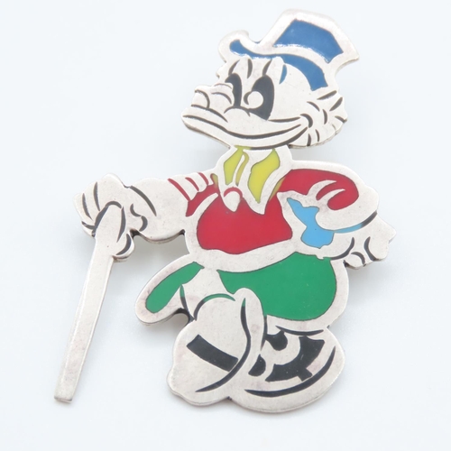 393 - Donald Duck Silver Brooch Enamel Decoration Approximately 5cm High