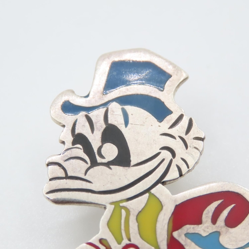 393 - Donald Duck Silver Brooch Enamel Decoration Approximately 5cm High